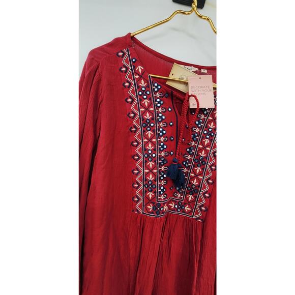 New NWT Itse Embroidered Long Sleeve Red Top Medium Boho - Picture 4 of 10